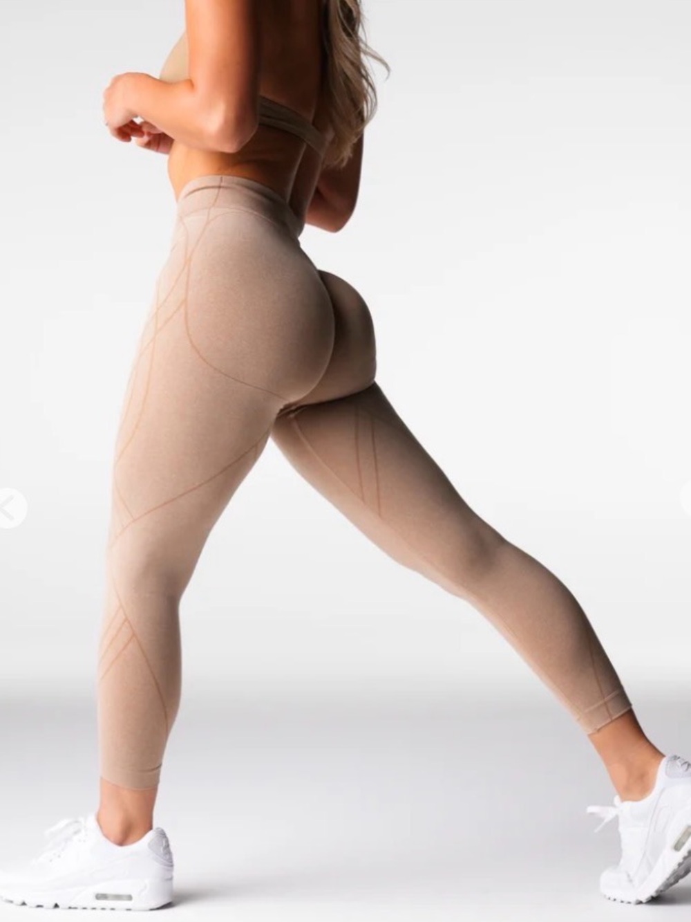 NVGTN Beige Geo Seamless Defining Sporty Waistband Soft Leggings in Tan